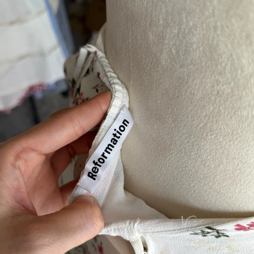 Reformation White Dress with Pink and Green Floral Accents - Picture 4 of 5